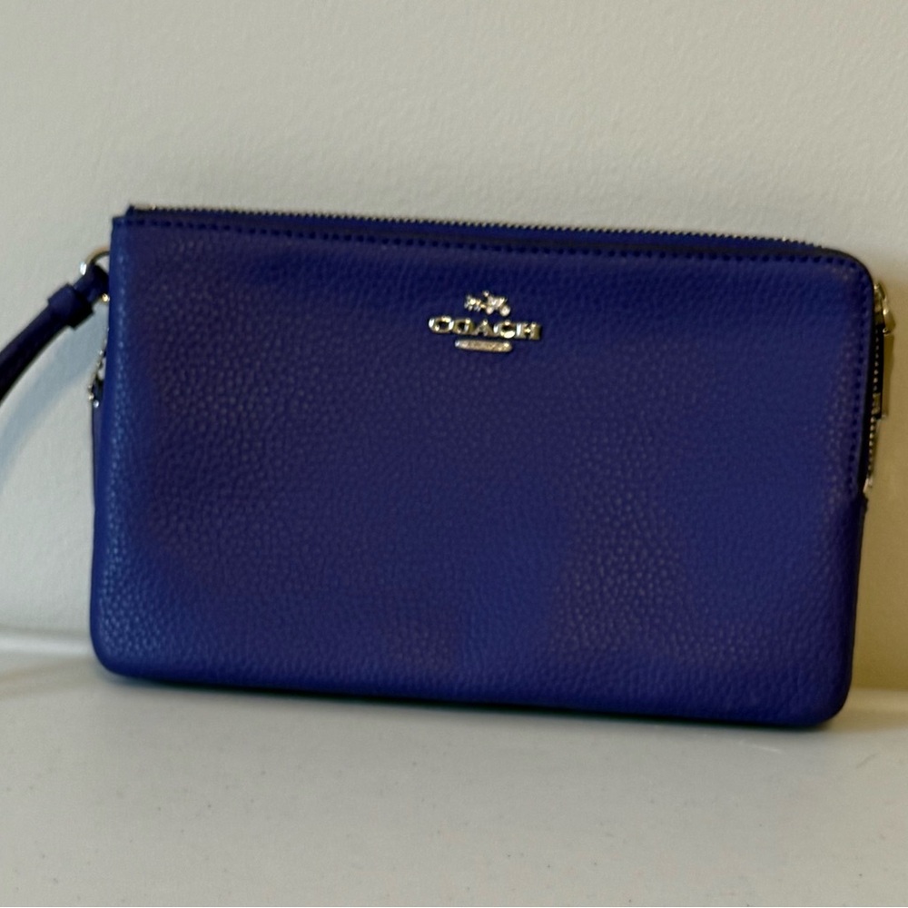 Coach Pebbled Leather Wristlet in Deep Blue